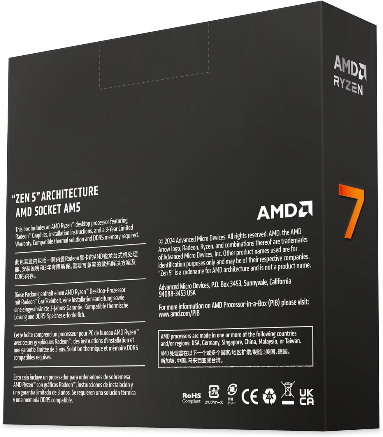 AMD Ryzensets 7 9700X Processor (8 Cores/16 Threads) 65W DTP, AM5 socket, 40MB Cache, Up to 5.5 GHz max boost frequency, no cooler