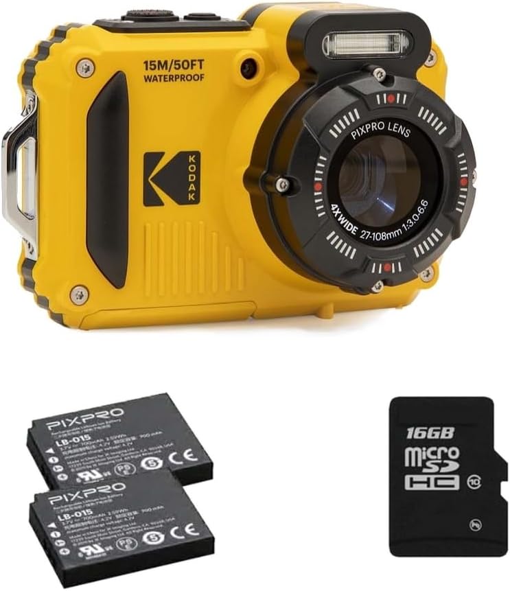 Kodak PIXPRO WPZ2 16MP 4x Zoom Tough Camera Kit inc Additional LB-015 Li-Ion Battery & 16GB MicroSD Card