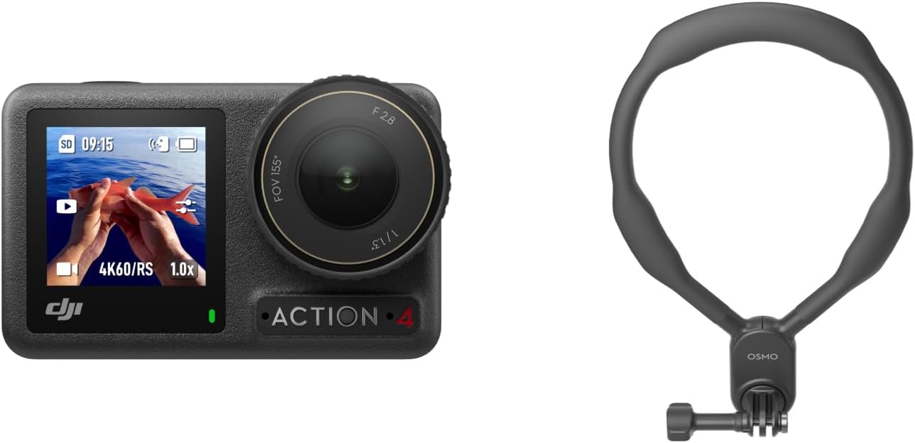 DJI Osmo Action 4 - 4K/120fps Waterproof Action Camera with a 1/1.3-Inch Sensor, Stunning Low-Light Imaging, 10-bit & D-Log M Color Performance, Long-Lasting 160 Mins, Outdoor Camera