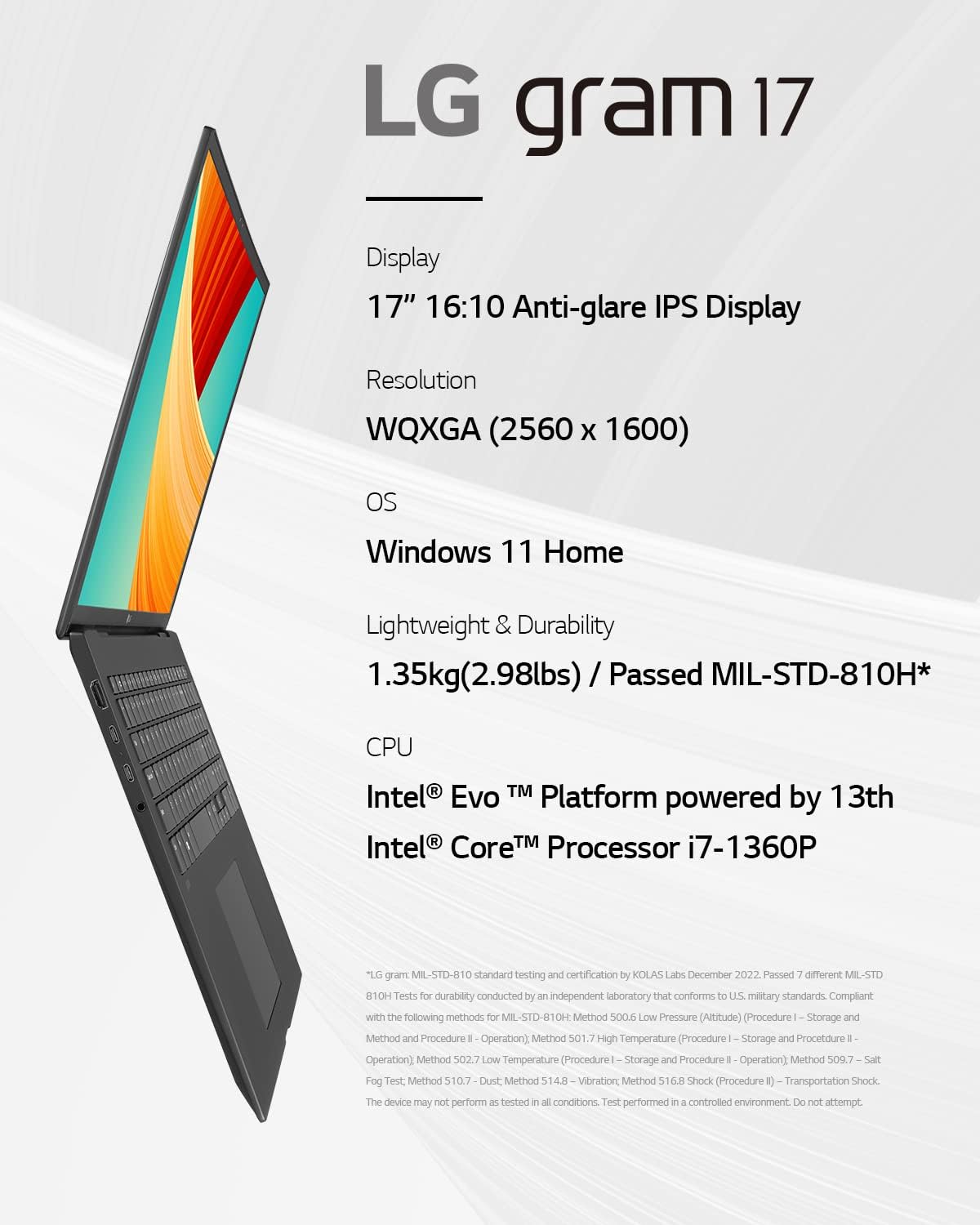 LG Electronics gram 2023 17Z90R 17 inch ultra-lightweight laptop, 13th Gen Intel Evo i7-1360P platform, , , Dolby ATMOS, Windows 11 (Obsidian Black)