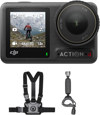DJI Osmo Action 4 - Get Quality 4K/120fps Footage with an Immersive 155º FOV, Body Camera with a 1/1.3-Inch Sensor, HorizonSteady, with Wearable Chest Strap Mount