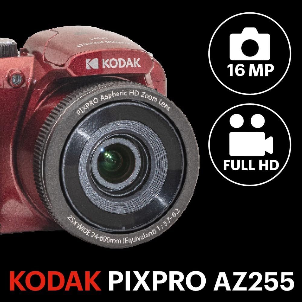 KODAK Pixpro Astro Zoom AZ255 + SD Memory Card 32 GB – 16 MP Digital Bridge Camera, 25X Zoom, 1080p HD Video, 24 mm Wide Angle, 3 LCD Screen, AA Battery –