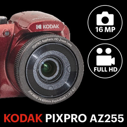 KODAK Pixpro Astro Zoom AZ255 + SD Memory Card 32 GB – 16 MP Digital Bridge Camera, 25X Zoom, 1080p HD Video, 24 mm Wide Angle, 3 LCD Screen, AA Battery –