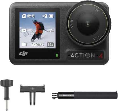 DJI Osmo Action 4 - 4K/120fps Waterproof Action Camera with a 1/1.3-Inch Sensor, Stunning Low-Light Imaging, 10-bit & D-Log M Color Performance, Long-Lasting 160 Mins, Outdoor Camera