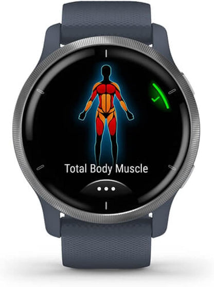Garmin Venu 2 GPS 43mm Smartwatch, AMOLED Touchscreen, All-day Advanced Health & Fitness Features, Music Storage, Wellness Smartwatch with up to 11 days battery life, Granite Blue