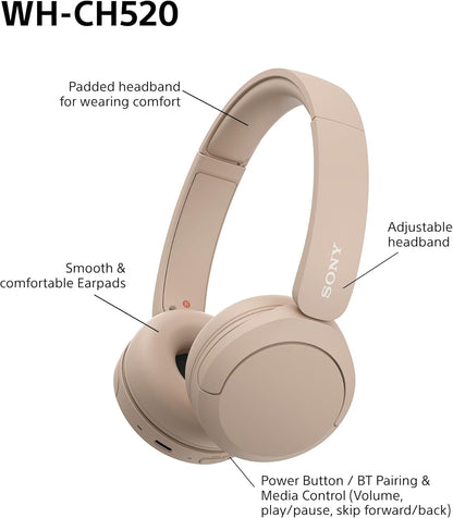 Sony WH-CH520 Wireless Bluetooth On-Ear Headphones, Lightweight Design, Up to 50hr Battery Life, Quick Charge, EQ, Clear Call Quality, iOS & Android
