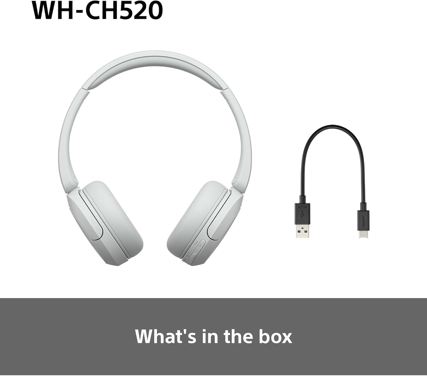 Sony WH-CH520 Wireless Bluetooth On-Ear Headphones, Lightweight Design, Up to 50hr Battery Life, Quick Charge, EQ, Clear Call Quality, iOS & Android