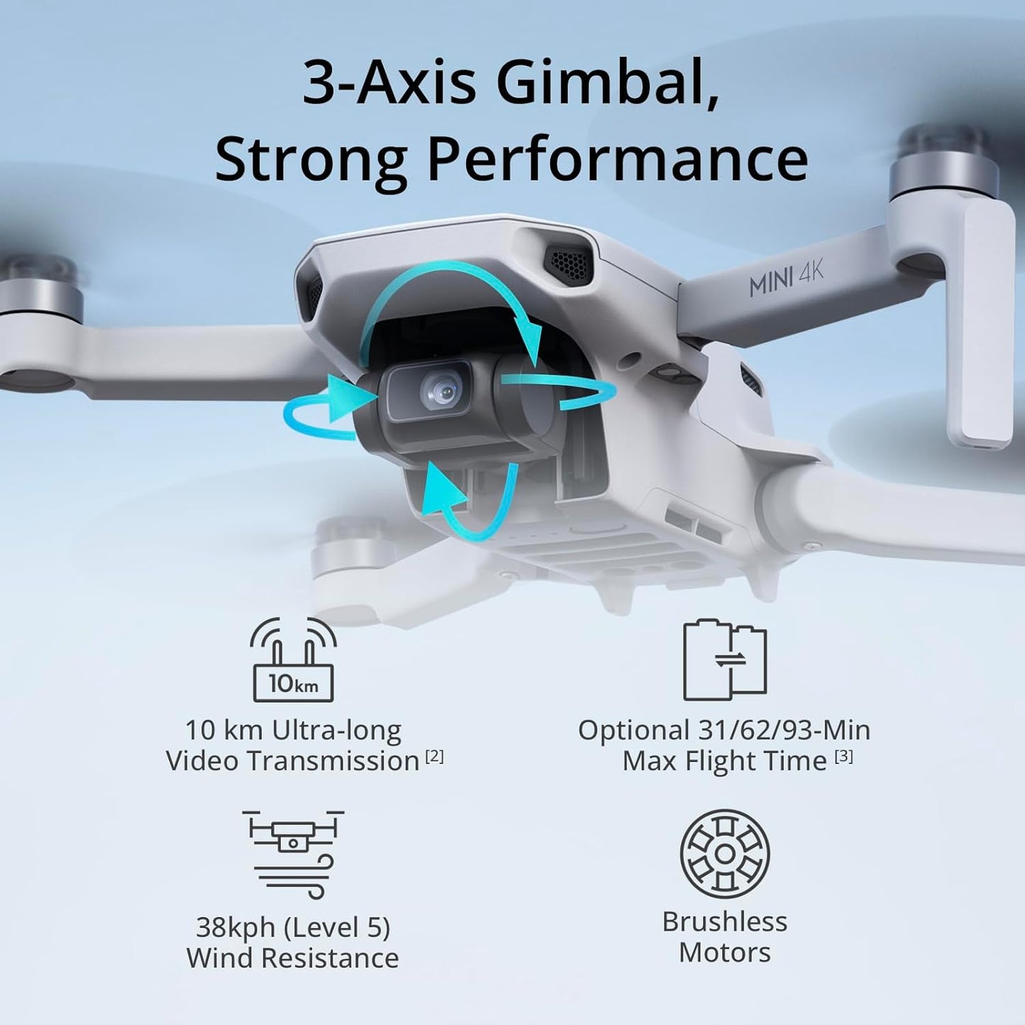DJI Mini 4K Camera Drone Combo, Drone with 4K UHD Camera for Adults, Under 249 g, 3-Axis Gimbal Stabilization, 10km Video Transmission, Auto Return, 2 Batteries for 62-Min Max Flight Time, QuickShots
