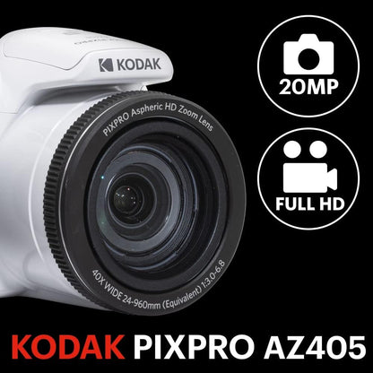KODAK Bridge Digital Pack Pixpro Astro Zoom AZ405 + 32GB Kodak Ultra High Speed U1 SDHC Card – 20MP Camera, 40X Zoom, Wide Angle, 3" LCD Screen, Full HD 1080p Video, OIS, AA Battery –