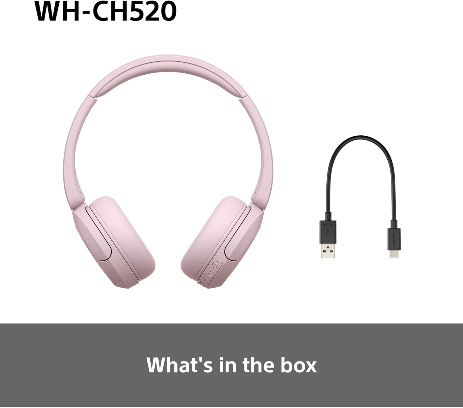 Sony WH-CH520 Wireless Bluetooth On-Ear Headphones, Sound, Lightweight Design, Up to 50hr Battery Life, Quick Charge, EQ, Clear Call Quality, iOS & Android
