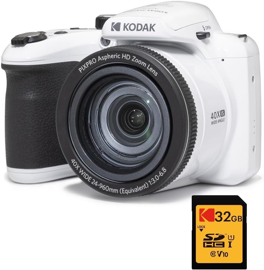 KODAK Bridge Digital Pack Pixpro Astro Zoom AZ405 + 32GB Kodak Ultra High Speed U1 SDHC Card – 20MP Camera, 40X Zoom, Wide Angle, 3" LCD Screen, Full HD 1080p Video, OIS, AA Battery –
