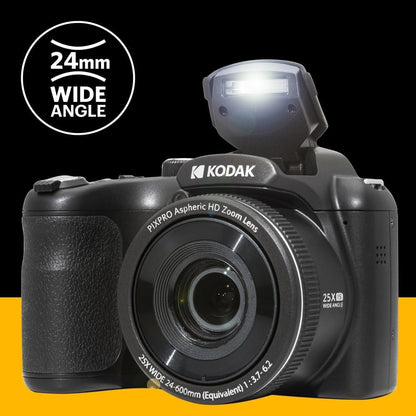 KODAK Pixpro Astro Zoom AZ255 + SD Memory Card 32 GB – 16 MP Digital Bridge Camera, 25X Zoom, 1080p HD Video, 24 mm Wide Angle, 3 LCD Screen, AA Battery –