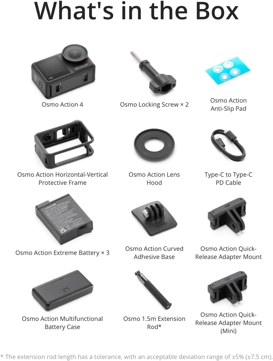 DJI Osmo Action 4 - 4K/120fps Waterproof Action Camera with a 1/1.3-Inch Sensor, 10-bit & D-Log M Color Performance, 155° FOV, Up to 7.5 h with 3 Extra Batteries, Outdoor Camera