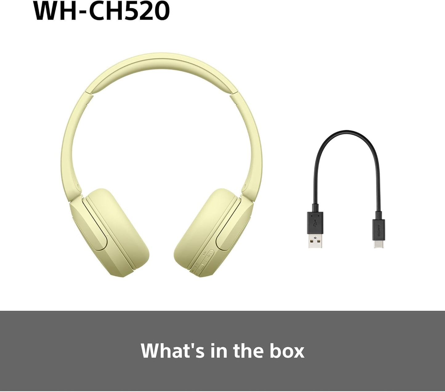 Sony WH-CH520 Wireless Bluetooth On-Ear Headphones, Sound, Lightweight Design, Up to 50hr Battery Life, Quick Charge, EQ, Clear Call Quality, iOS & Android