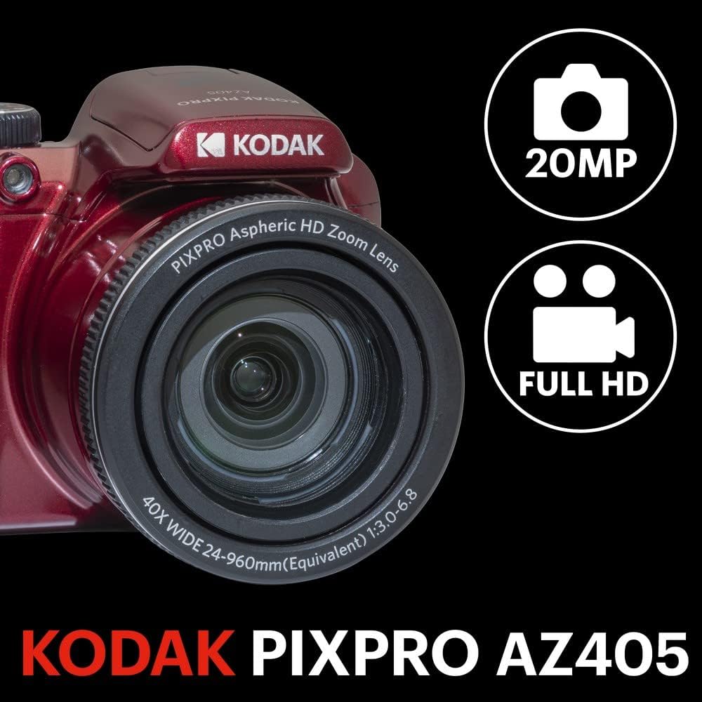 KODAK Pixpro Astro Zoom AZ405 - Digital Bridge , 40x Zoom, 24mm Wide-Angle Lens, 20 Megapixels, 3-inch LCD, Full HD 1080p Video, Optical Image Stabilization (OIS), AA Battery