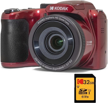 KODAK Pixpro Astro Zoom AZ255 + SD Memory Card 32 GB – 16 MP Digital Bridge Camera, 25X Zoom, 1080p HD Video, 24 mm Wide Angle, 3 LCD Screen, AA Battery –