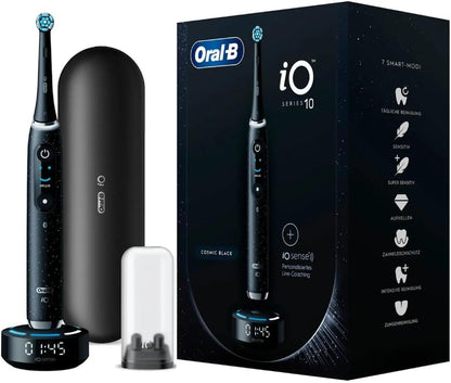 Oral-B iO Series 10 Electric Toothbrush, 7 Cleaning Modes for Dental Care, iOSense, Colour Display, Charging Travel Case, Designed by Braun, Cosmic Black