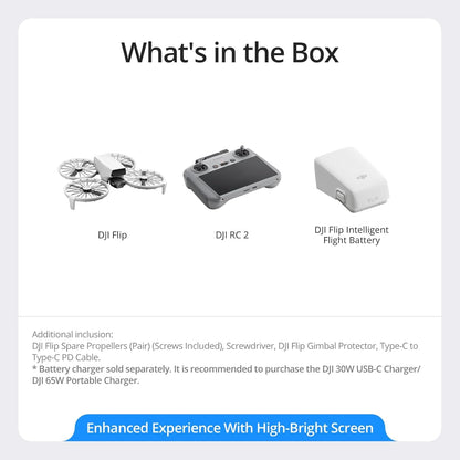 DJI Flip With RC 2 Screen Remote Controller, Follow Me Drone With 4K UHD Camera for Adults, Under 249 g, 3-Axis Gimbal Stabilization, 13km Video Transmission, Palm Takeoff, 31-Min Flight Time