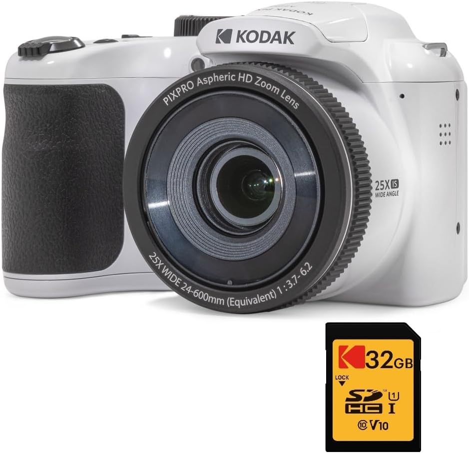 KODAK Pixpro Astro Zoom AZ255 + SD Memory Card 32GB - Digital Bridge Camera 16MP 25x Zoom Video HD 1080p Wide Angle 24mm LCD Display 3 AA Battery