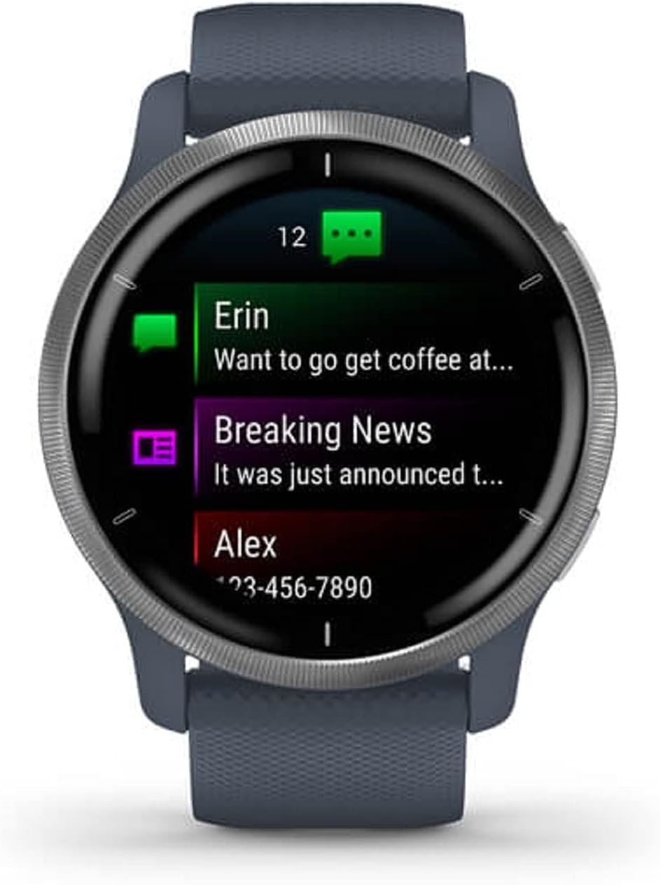 Garmin Venu 2 GPS 43mm Smartwatch, AMOLED Touchscreen, All-day Advanced Health & Fitness Features, Music Storage, Wellness Smartwatch with up to 11 days battery life, Granite Blue