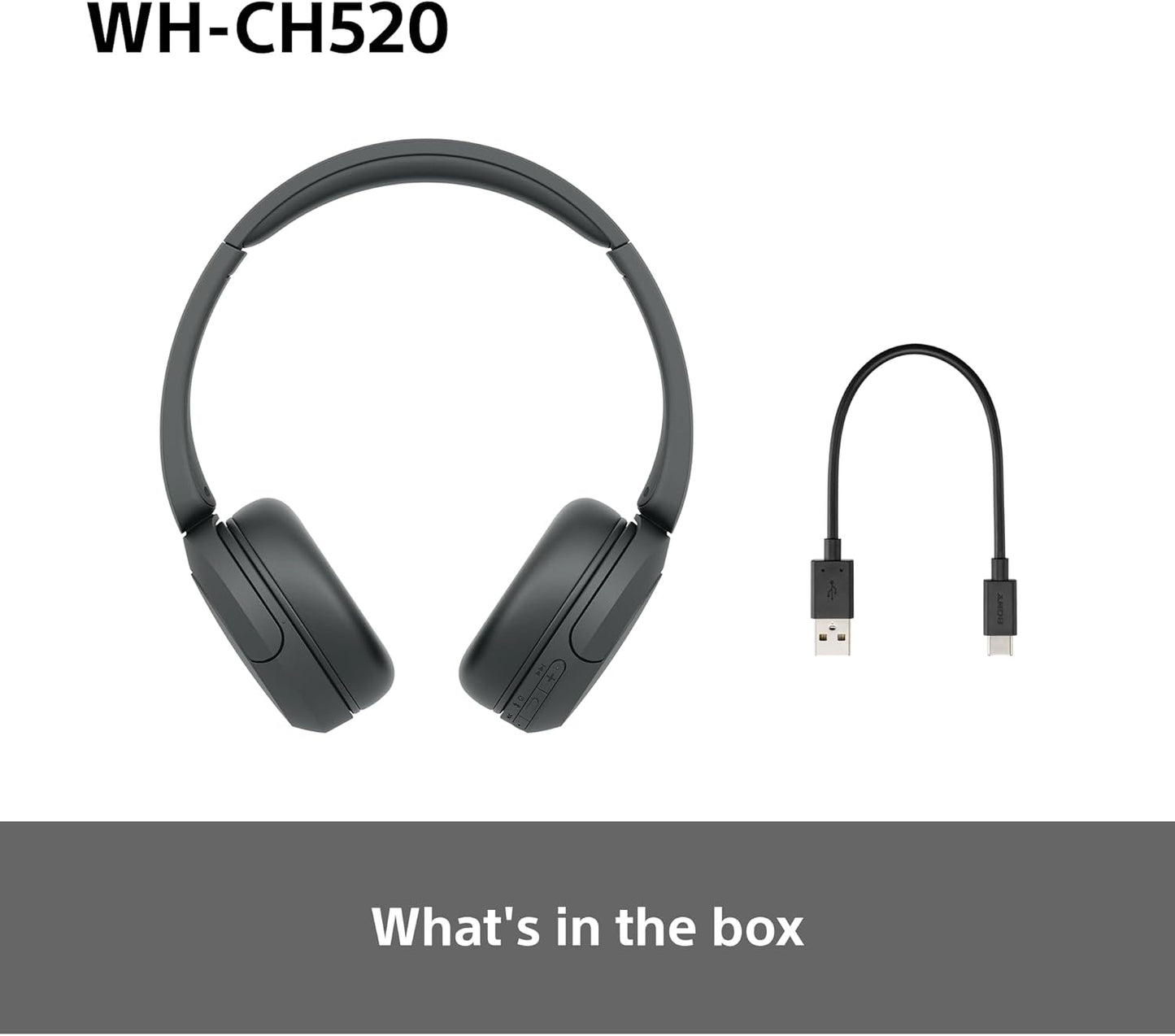 Sony WH-CH520 Wireless Bluetooth On-Ear Headphones, Lightweight Design, Up to 50hr Battery Life, Quick Charge, EQ, Clear Call Quality, iOS & Android