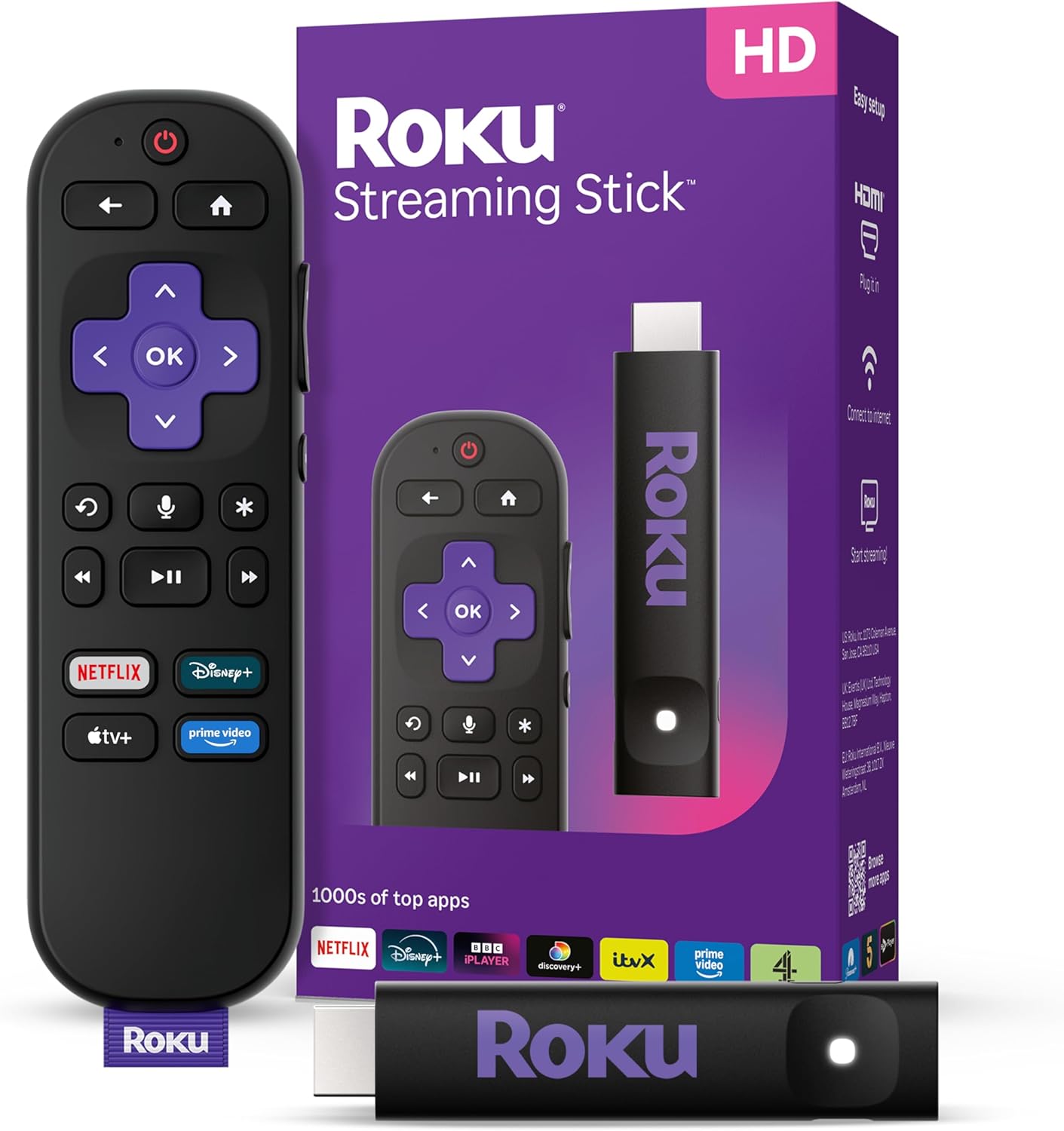 Roku Streaming Stick 2025 – HD Roku Streaming Device for TV with Voice Remote – Free and Live TV