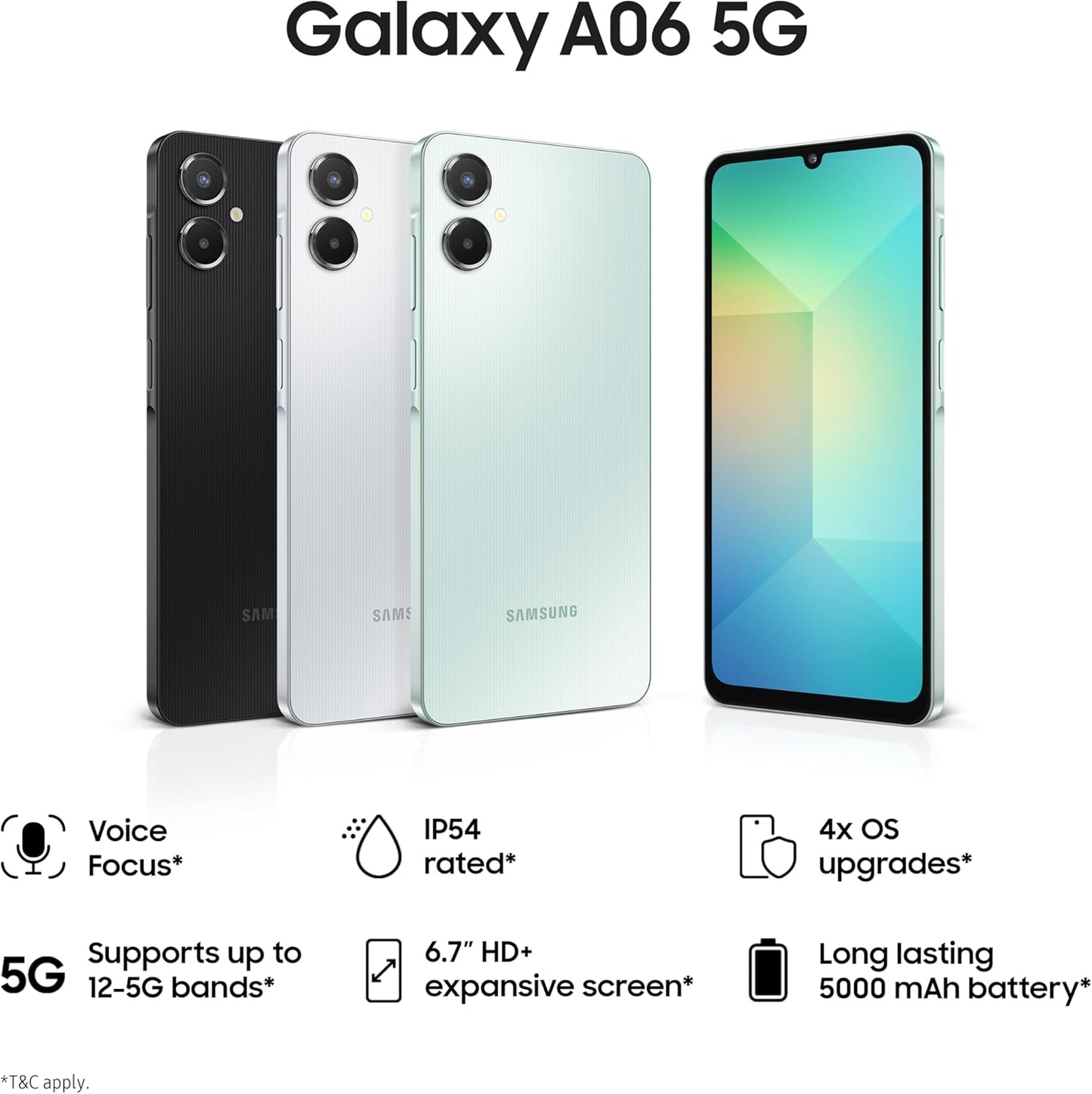 Samsung Galaxy A06 5G (, 6GB RAM, 128GB Storage) | 50MP Dual Camera | 4 Gen OS Upgrades | IP54 Rating | Voice Focus