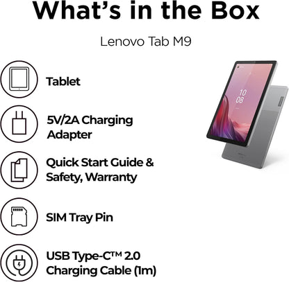 Lenovo Tab M9 Android tablet | 9-inch HD | 32GB | Clear Case + Film | WiFi | 3GB RAM | Arctic Grey | Designed for portable entertainment