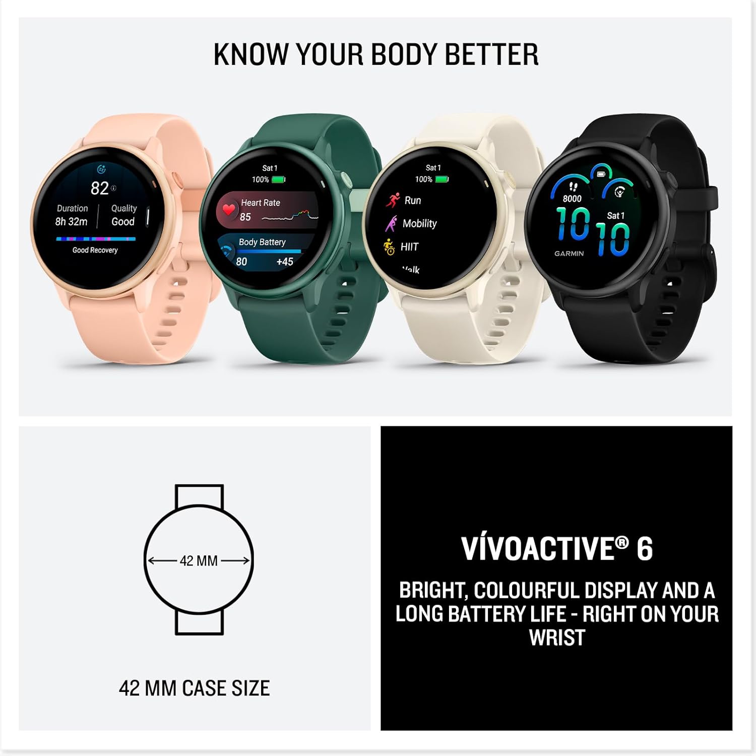 Garmin vívoactive 6 GPS 42mm Smartwatch, AMOLED Touchscreen, All-day Health Monitoring, Personalised Fitness Features, Advanced Sleep Coaching, Music, up to 11 days battery life,