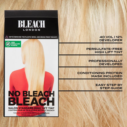 Bleach London No Bleach Bleach - Persulfate-Free High Lift Tint for Gentle Lightening - Takes Hair Up to 5 Shades Lighter - Suitable for All Hair Types - (Complete Kit)