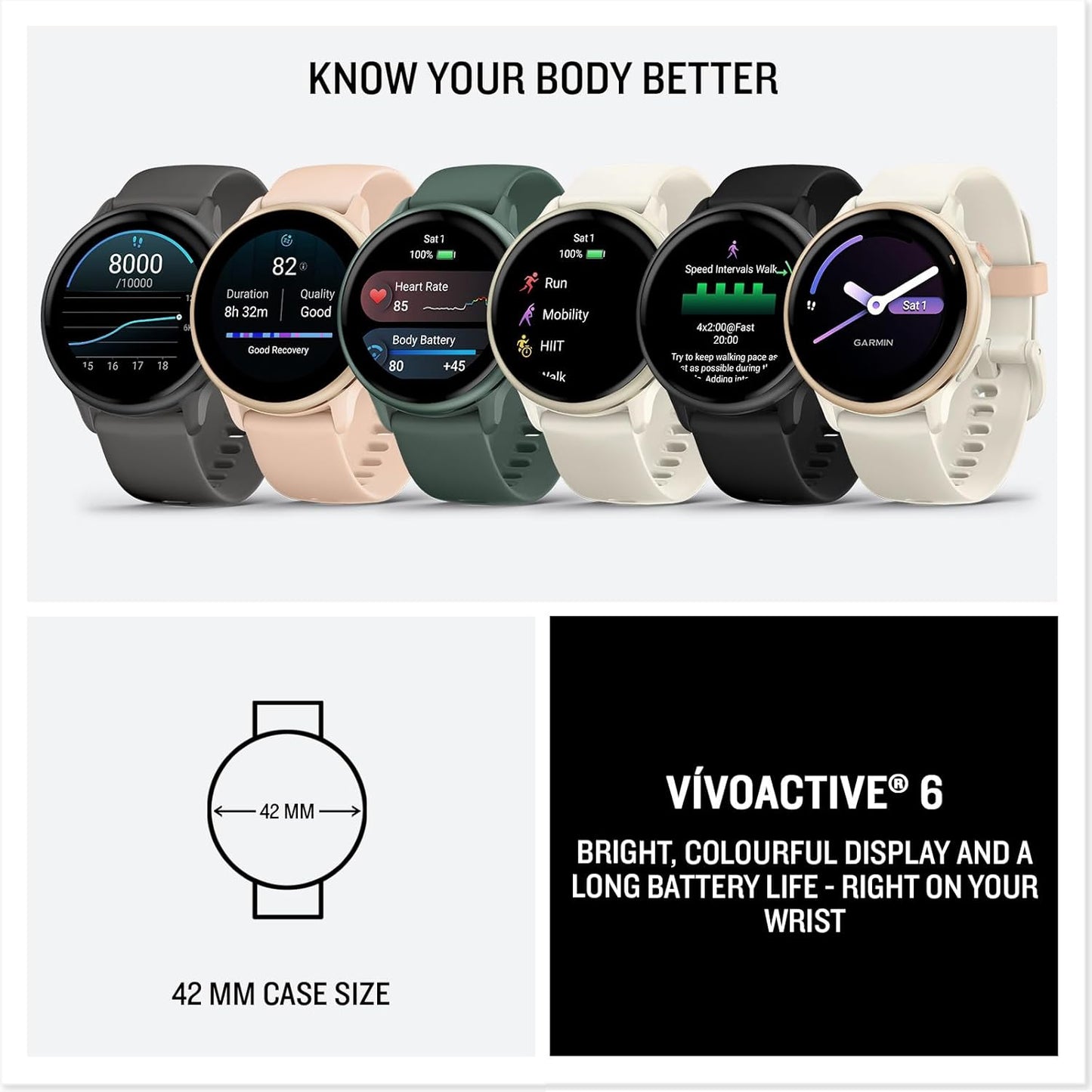 Garmin vívoactive 6 GPS 42mm Amazon Exclusive Smartwatch, AMOLED Touchscreen, All-day Health Monitoring,Fitness Features,Advanced Sleep Coaching,Music, up to 11 days battery life, /Slate