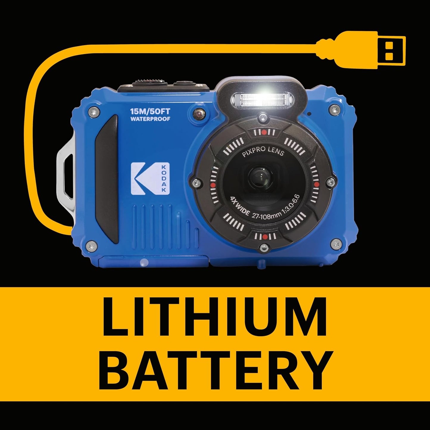 KODAK Pixpro WPZ2 Pack + 2 Batteries + 1 SD Card - 16M Pixel Compact Digital Camera, Waterproof to 15m, Shockproof, Video 720p, 2.7" LCD Screen - Li-ion Battery