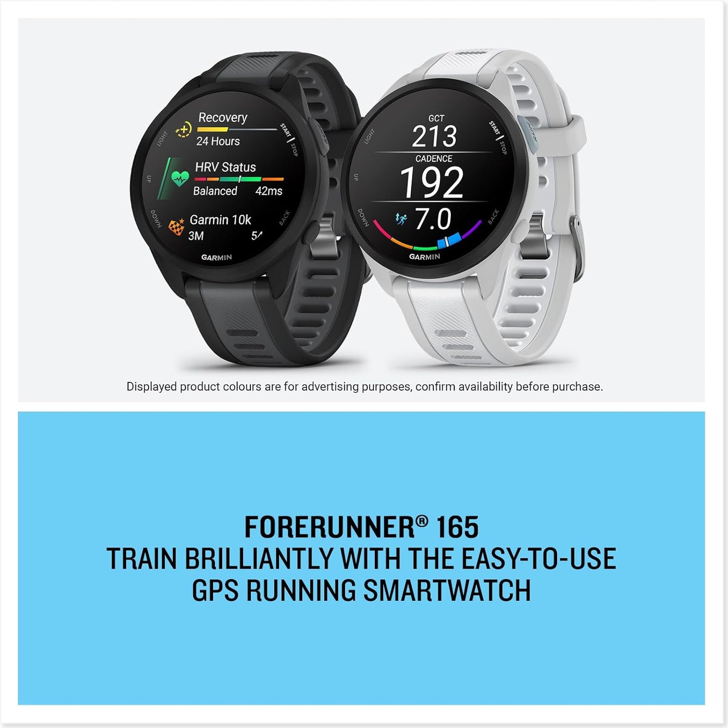 Garmin Forerunner 165 GPS 43mm Running Smartwatch, Lightweight, AMOLED Touchscreen, Advanced Training, Insights and Features, Safety & Tracking Features, up to 11 days Battery Life, White