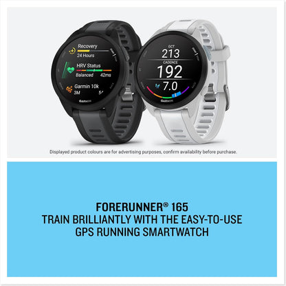 Garmin Forerunner 165 GPS 43mm Running Smartwatch, Lightweight, AMOLED Touchscreen, Advanced Training, Insights and Features, Safety & Tracking Features, up to 11 days Battery Life, White