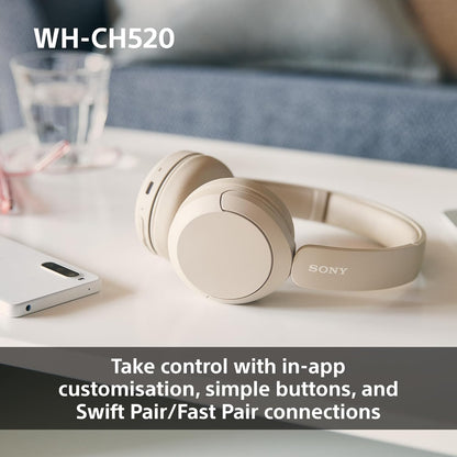 Sony WH-CH520 Wireless Bluetooth On-Ear Headphones, Lightweight Design, Up to 50hr Battery Life, Quick Charge, EQ, Clear Call Quality, iOS & Android