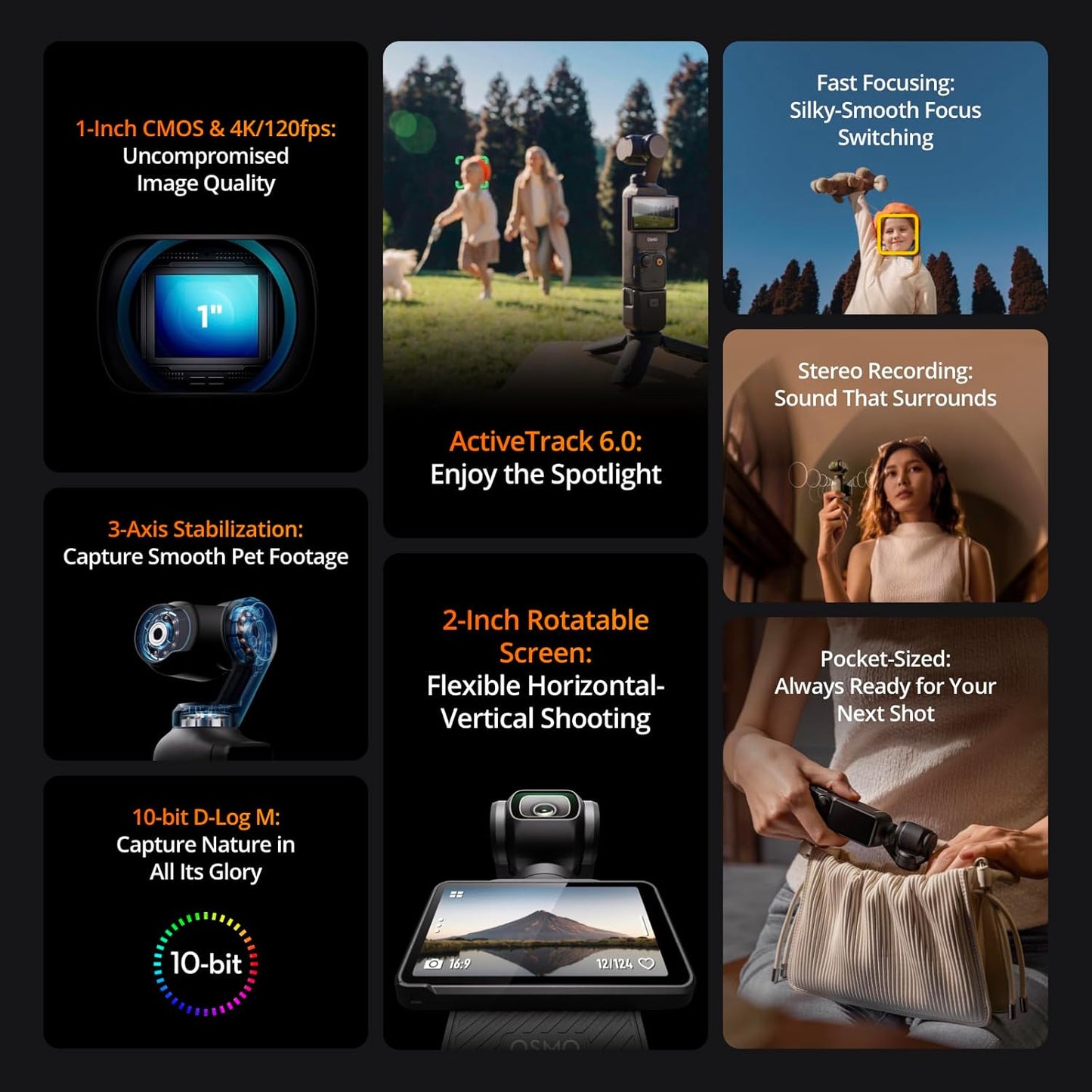 DJI , Vlogging Camera with 1'' CMOS & 4K/120fps Video, 3-Axis Stabilization, Fast Focusing, Face/Object Tracking, 2" Rotatable Touchscreen, Small Video Camera for Photography, Youtube