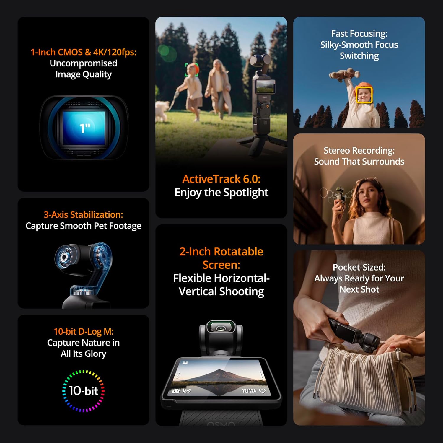 DJI , Vlogging Camera with 1'' CMOS & 4K/120fps Video, 3-Axis Stabilization, Fast Focusing, Face/Object Tracking, 2" Rotatable Touchscreen, Small Video Camera for Photography, Youtube