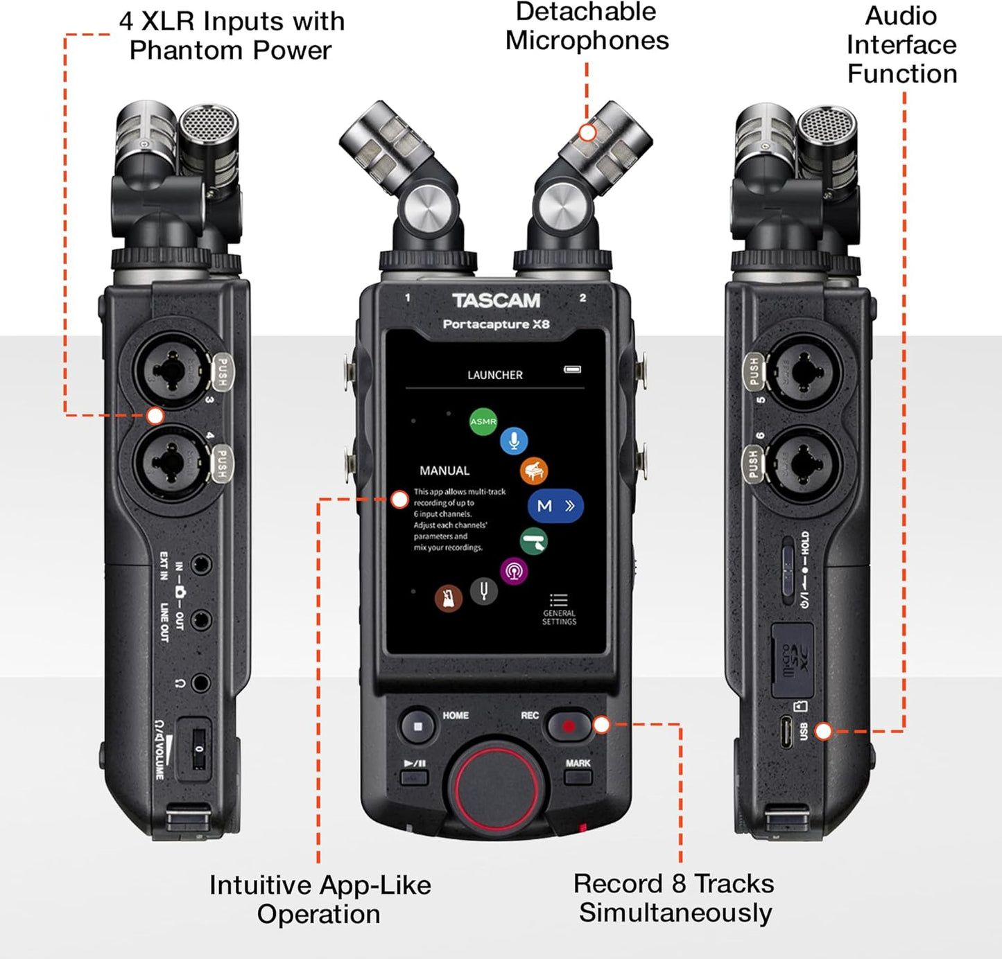 TASCAM Portacapture X8 - Portable 6+2-Track High-Resolution 32-bit float/192-kHz Recorder, usb2.0