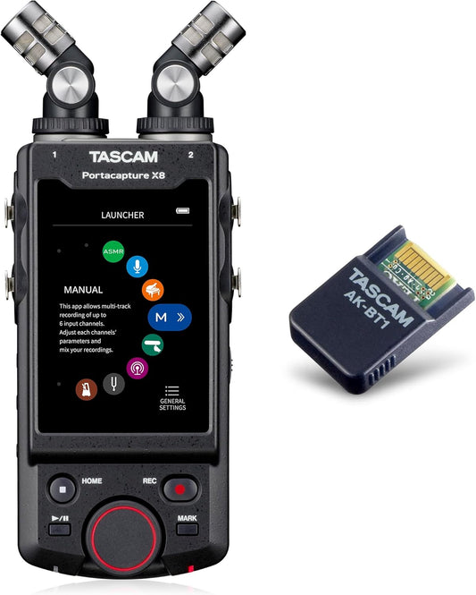 TASCAM Portacapture X8 - Portable 6+2-Track High-Resolution 32-bit float/192-kHz Recorder, usb2.0 & AK-BT1 - Bluetooth Adapter for TASCAM Products