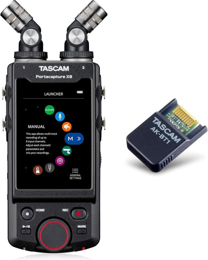 TASCAM Portacapture X8 - Portable 6+2-Track High-Resolution 32-bit float/192-kHz Recorder, usb2.0 & AK-BT1 - Bluetooth Adapter for TASCAM Products
