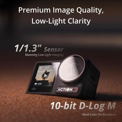DJI Osmo Action 4 - 4K/120fps Waterproof Action Camera with a 1/1.3-Inch Sensor, Stunning Low-Light Imaging, 10-bit & D-Log M Color Performance, Long-Lasting 160 Mins, Outdoor Camera