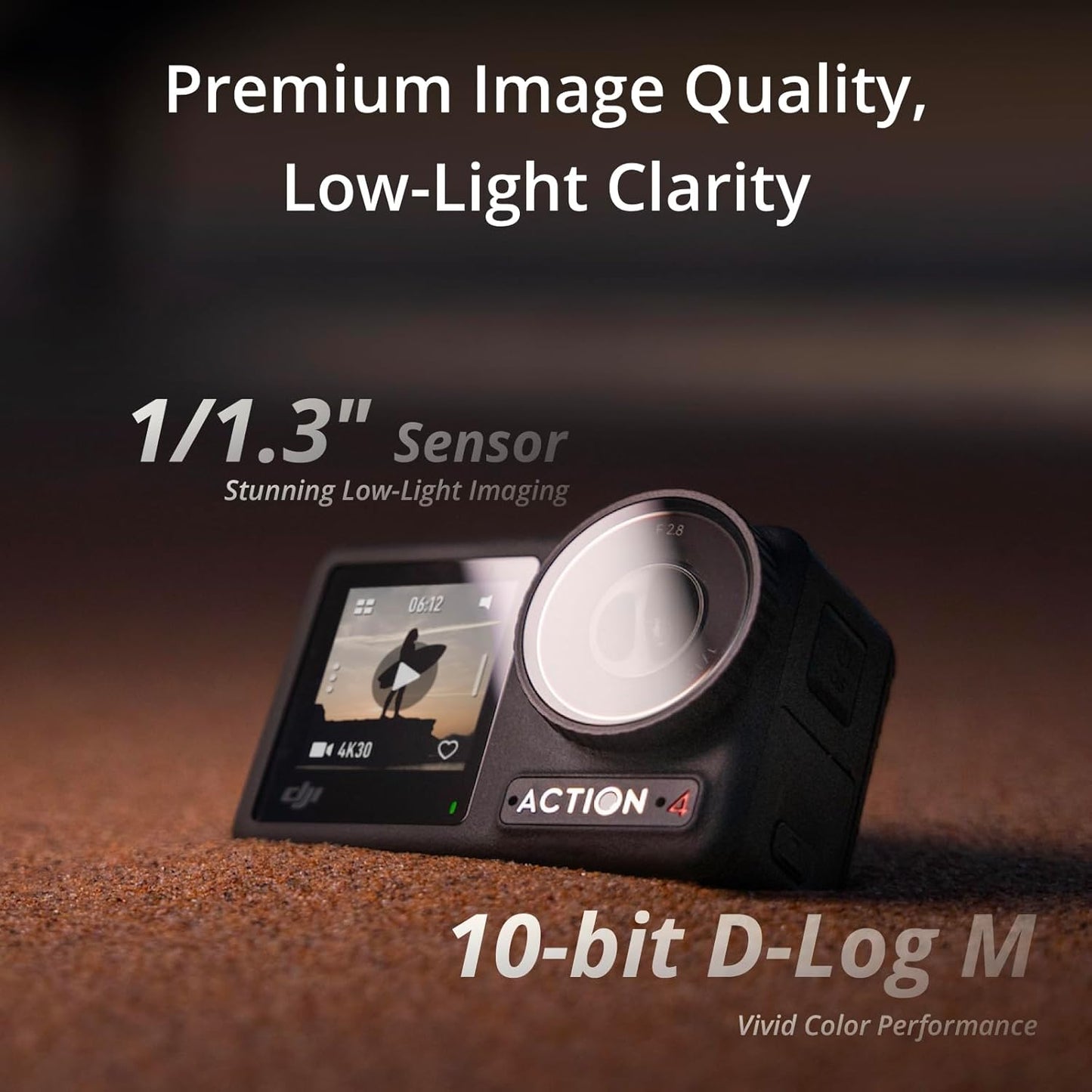 DJI Osmo Action 4 - 4K/120fps Waterproof Action Camera with a 1/1.3-Inch Sensor, Stunning Low-Light Imaging, 10-bit & D-Log M Color Performance, Long-Lasting 160 Mins, Outdoor Camera
