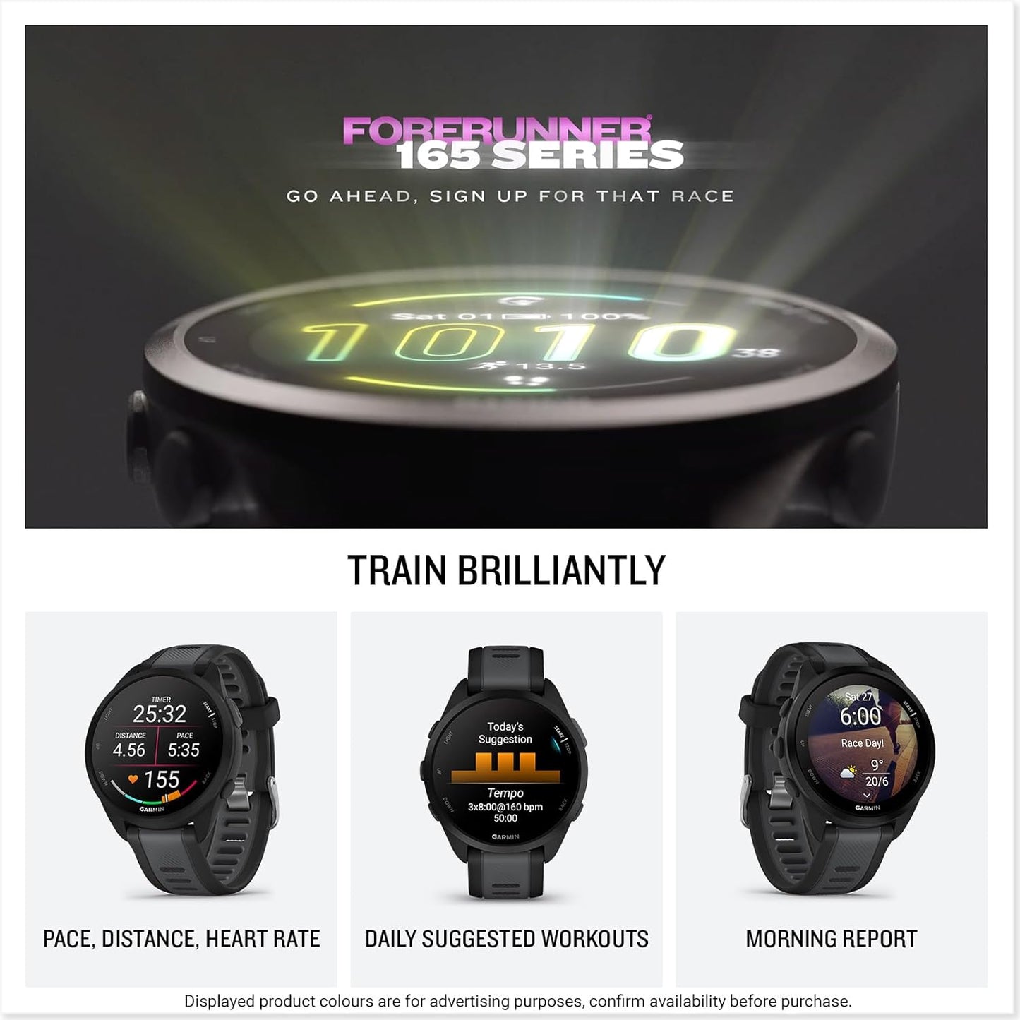 Garmin Forerunner 165 GPS 43mm Running Smartwatch, Lightweight, AMOLED Touchscreen, Advanced Training, Insights and Features, Safety & Tracking Features, up to 11 days Battery Life, White