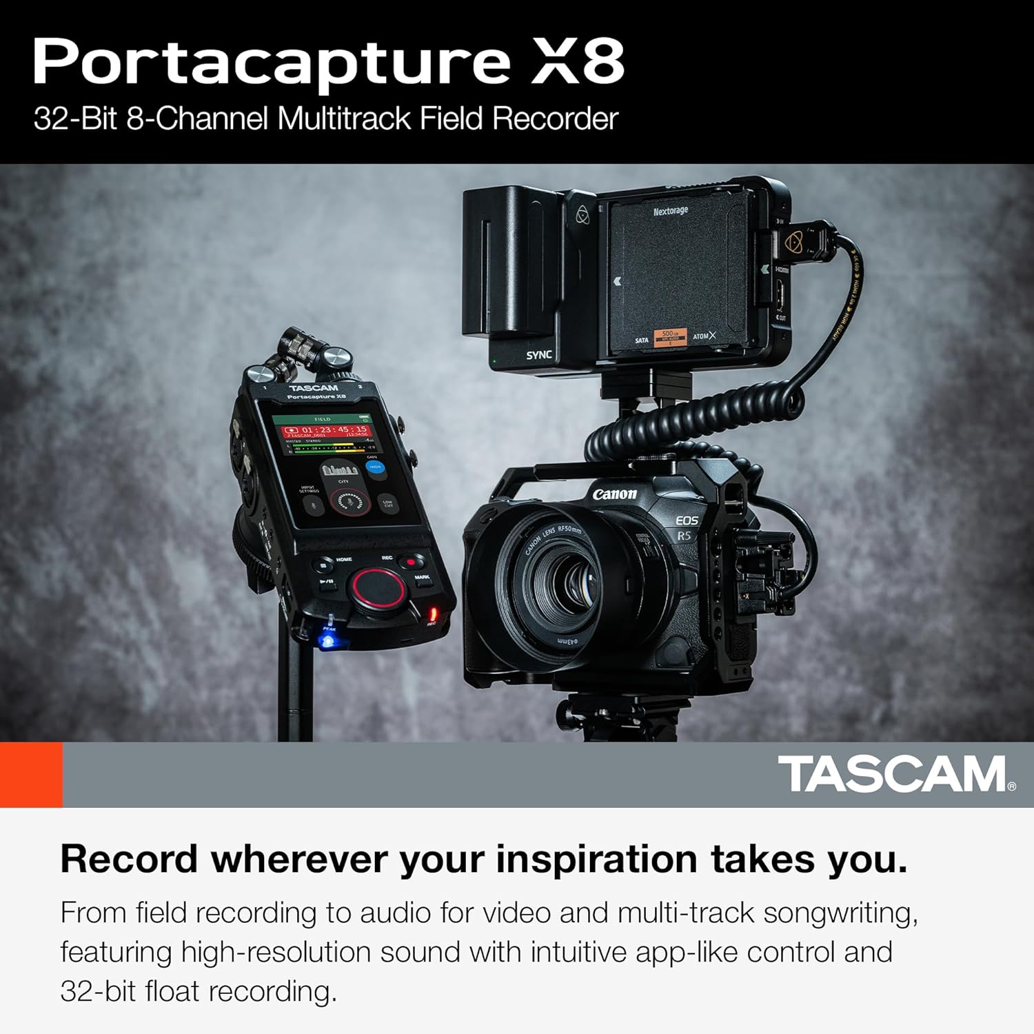 TASCAM Portacapture X8 - Portable 6+2-Track High-Resolution 32-bit float/192-kHz Recorder, usb2.0