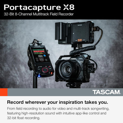 TASCAM Portacapture X8 - Portable 6+2-Track High-Resolution 32-bit float/192-kHz Recorder, usb2.0