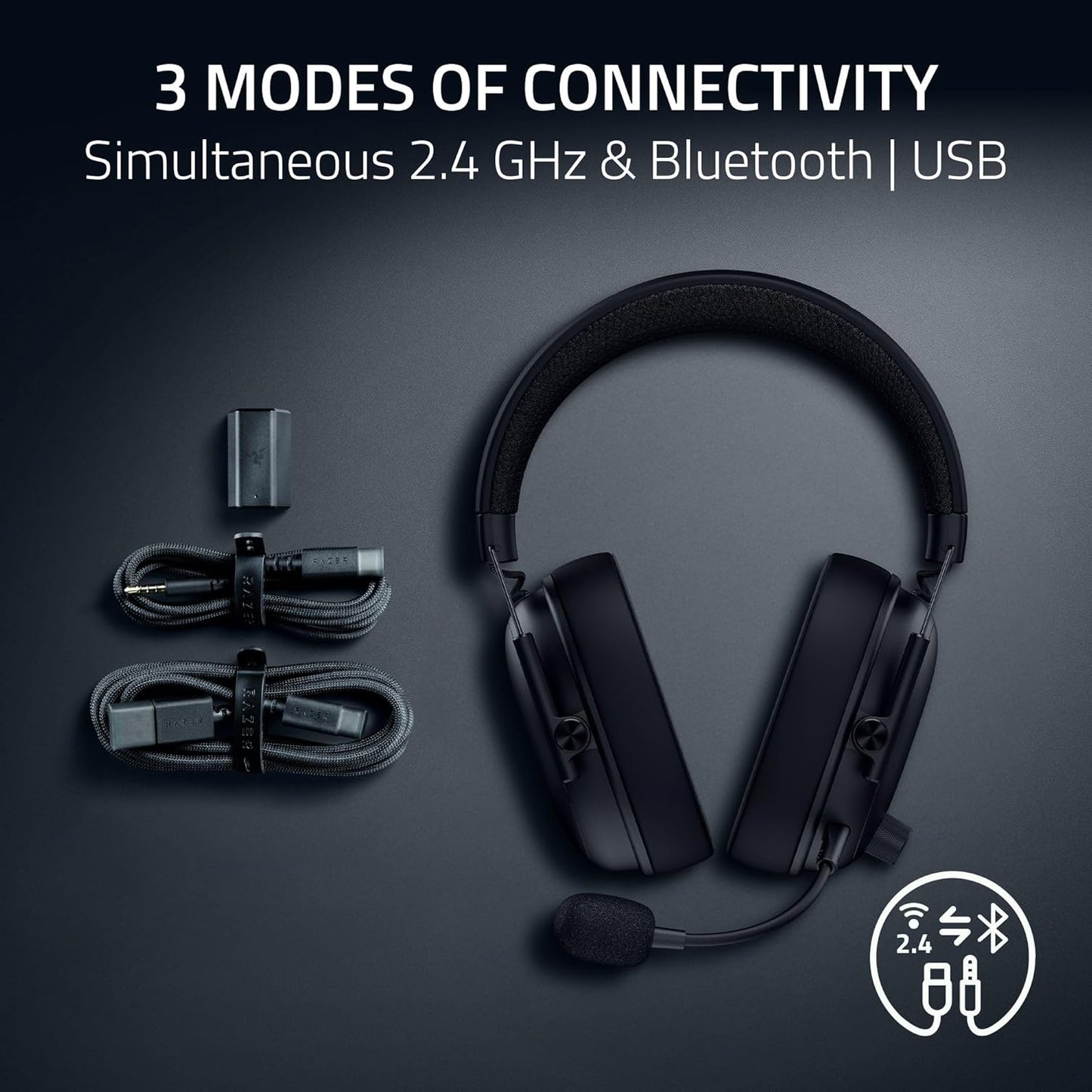 Razer Shark V3 - Wireless e-sports Headset - TriForce 50mm Drivers - Detachable broadband Microphone - THX Spatial Audio - Wireless 2,4 GHz & Bluetooth - FPS profiles - PC/Mac |