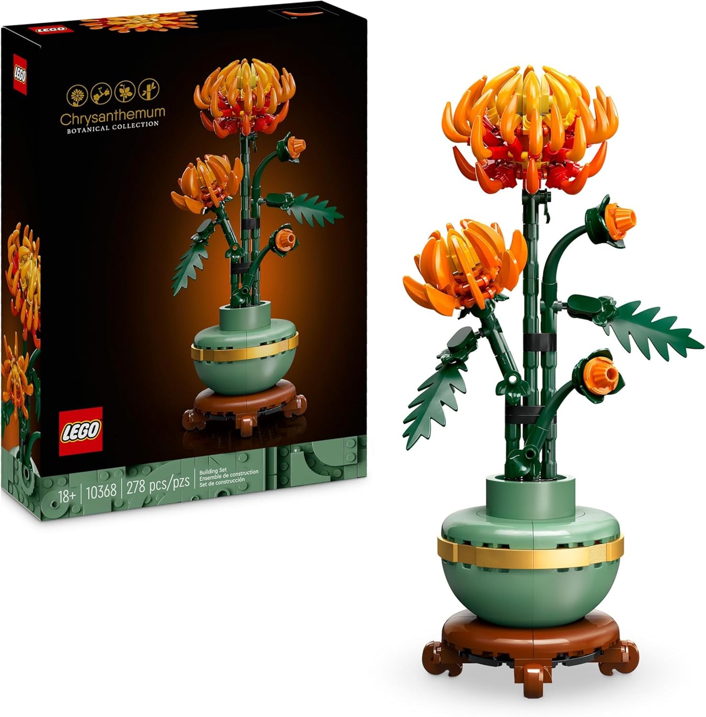 LEGO Botanicals Chrysanthemum Artificial Flower Building Set - Creative Model Kit for Adults to Build - Faux Plant Gift for Women and Men - Home Office Decor from the Botanical Collection - 10368