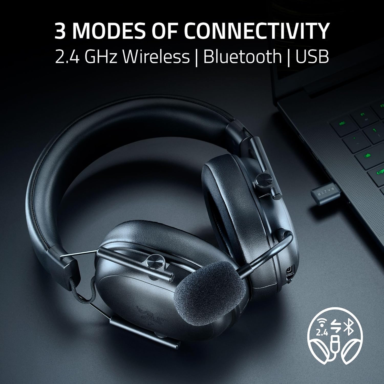 Razer Shark V3 X HyperSpeed - Wireless e-sports headset - Ultra lightweight 270g - TriForce 50mm driver - Detachable Microphone - Surround sound - HyperSpeed 2,4Ghz & Bluetooth - PC/Mac |
